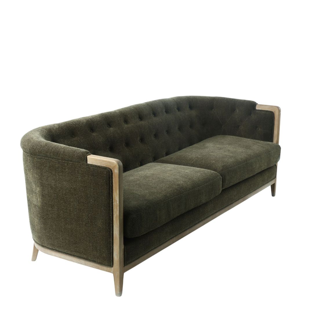 Regal 3 Seater Sofa Fabric With Washed Oak Frame - Green image 5